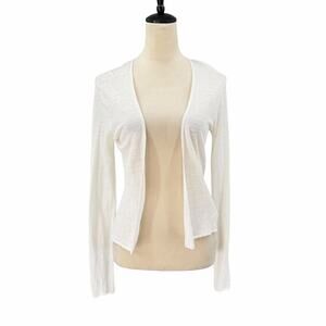 Theory Ganes Cream White Soft Knit Linen Viscose Open Front Cardigan Sweater